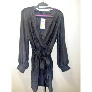 Topshop Black true wrap dress long sleeve striped fabric pattern size 6